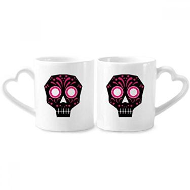 Imagem de Conjunto de canecas de porcelana para casal com ilustração de cultura nacional do México e olhos rosa