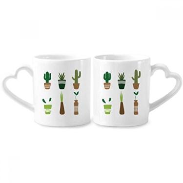Imagem de Conjunto de canecas de porcelana para casais suculentas de plantas em vaso de cacto com alça de coração