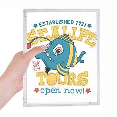 Imagem de Caderno de ilustração de peixe com lanterna azul amarela fofa folha solta diário recarregável artigos de papelaria