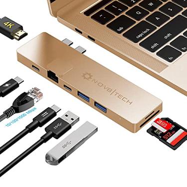 Imagem de NOV8Tech USB C para HDMI & Gigabit Ethernet Hub 8-em-2 adaptador para Ouro MacBook Air M1 2021/2020/2019/2018 Dock, SD 4.0 UHS II & MicroSD Leitor, Thunderbolt 3 100W Entrega de energia, USB C Dados, 2x USB 3.0