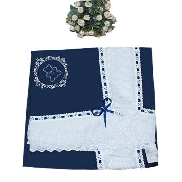 Imagem de Manta Infantil para Bebê com Lasie 100% Algodão - Urso Arabesco Azul Marinho