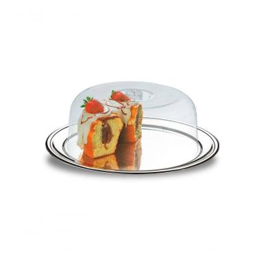 Imagem de Conjunto Para Bolo Vai A Mesa Com Prato Aço Inox 32 Cm De Diâmetro E Cupula Petúnia Inox