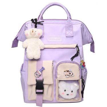 Imagem de Mochilas fofas Preppy Mochila Mulheres impermeáveis Candy Colors