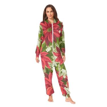 Imagem de CHIFIGNO Pijamas de Halloween para adultos, macacão confortável, macacão com capuz para adultos, pijama para mulheres, Flor, M