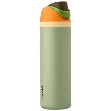 Imagem de Owala Garrafa de água de aço inoxidável isolada FreeSip com canudo para esportes e viagens, livre de BPA, 700 ml, laranja/verde (camuflagem fresca)