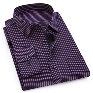 Imagem de Men's Long Sleeve Shirt Stripe Print Casual Slim Fit Large Size Business Dress Shirt Button Shirt (Color : 2107, Size : Asian M Label 39)