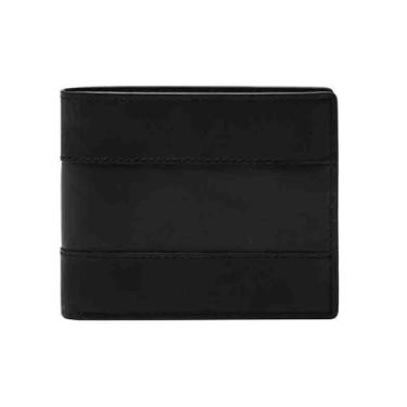 Imagem de Fossil Carteira masculina de couro dobrável com janela flip para identidade, Everett Preto, One Size, Carteira Everett Bifold com flip Id