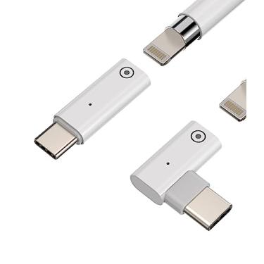 Imagem de Adaptador Apple Pencil 1ª geração (pacote com 2) Lightning fêmea para USB C macho acessórios de carregamento adaptador carregador caneta Ipencil tipo C conector dongle Thunderbolt 4 conversor