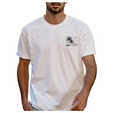 Imagem de Floerns Camisetas masculinas casuais de verão com estampa tropical ombré gola redonda e manga curta, Branco, M
