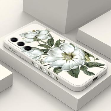 Imagem de LEECG Capa para Samsung Galaxy A54 5G com estampa floral de silicone fina antiimpressão digital A54 5G (tela de 6,4 polegadas)-algodão branco