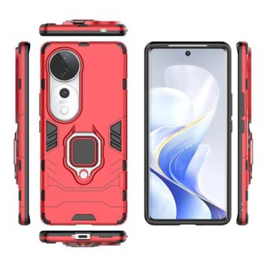 Imagem de Kukoufey Capa compatível com Vivo V40 5G, suporte magnético para carro compatível com Vivo V40 Pro 5G V2347 / V40 5G V2348 / S19 Pro 5G V2362A capa vermelha