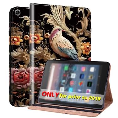 Imagem de VODEFOX Capa para Fire HD 10 9ª/7ª/5ª geração, 10,1 polegadas (2019/2017/2015), carteira fólio de couro PU à prova de choque com suporte para lápis elástico de 25,7 cm - flores pássaros