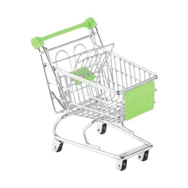 Imagem de Ioensy Mini carrinho de compras modelo de metal decoração ornamento casa de brinquedo casa de bonecas decoração mini supermercado armazenamento brinquedo, Verde