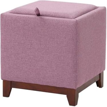 Imagem de Banqueta para pés otomanos com armazenamento, assento quadrado para descanso de pés, banquinho estofado macio para pés, pés de madeira maciça, sofá, mesa de centro, banquinho, roxo