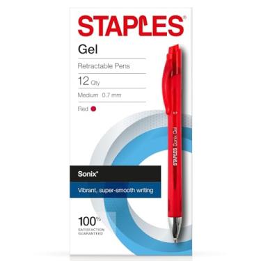 Imagem de STAPLES Sonix Canetas retráteis de tinta gel ponta média dúzia vermelha