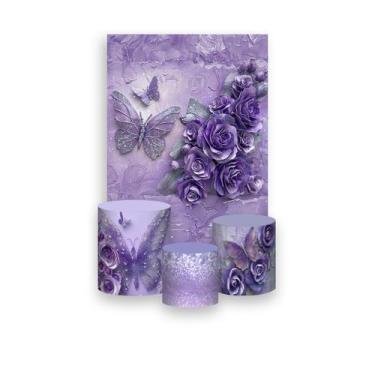 Imagem de Painel De Festa Vertical 1,50 x 2,20 + Trio De Capas Cilindro - Flores