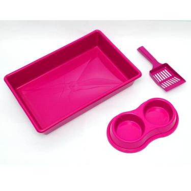 Imagem de Caixa De Areia Higiênica Gatos Banheiro Comedouro+Pá - Four Plastic, R