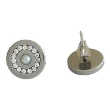 Imagem de Brinco Redondo Mini Perola E Strass Aço Inox Antialérgico