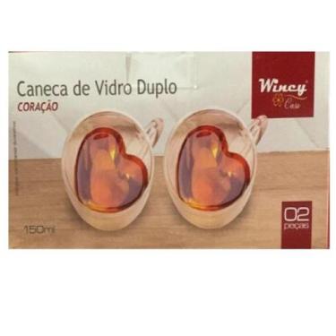 Imagem de Jogo 2 Canecas de Vidro Duplo Coração Vidro 150ML - Wincy