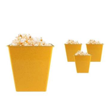 Imagem de Kit 4 Pipoqueira Retrô Fibra Madeira Amarelo 2,6L - Bb Store