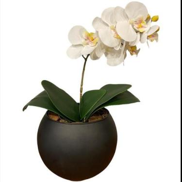 Imagem de Arranjo De Orquídea Artificial Branca No Vaso De Vidro Preto - Decore 