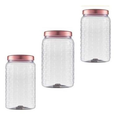 Imagem de Kit 3 Pote De Plástico Tampa Rose 1 Litro Bolachas Biscoito - BANDEIRA