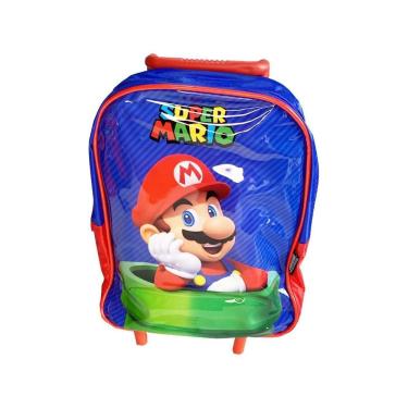 Imagem de Mochila Rodinhas Escolar Pequena Super Mario Azul - Luxcel