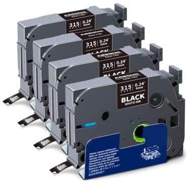 Imagem de Absonic Pacote com 4 fitas adesivas Tze315 Tze 6 mm branco sobre preto compatível com Brother Tze-315 Tz-315 Tz315 P Touch Tze 6 mm 0,6 cm laminado branco preto Tz fita para PTH110 PTD220 PTD202