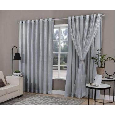 Imagem de Cortina Quarto Sala Voal Xadrez Com Forro Cinza 4,00X2,50M - Ju Enxova