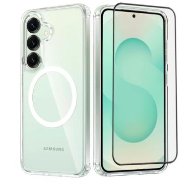 Imagem de CORONITAS Capa Capinha Magnética para Samsung Galaxy S24, S24 Ultra, S24 Plus, Película 5D 9D, Compatível com MagSafe, Proteção contra Quedas, Case Transparente Slim (Samsung S24 Plus)