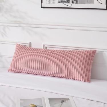Imagem de Capa de almofada UGASA 35,5 x 91,6 cm Pacote com 1 capa de almofada lombar retangular grande com listras boho macias e retangulares para casa de fazenda para sofá, quarto, sala de estar, rosa bebê