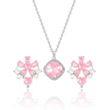 Imagem de JIEMUCHU Conjunto de joias de pérola de prata esterlina com zircônia brilhante, conjunto de colar de brincos de pérola para mulheres, joias de casamento para noivas damas de honra, dia das mães, 1.8cm