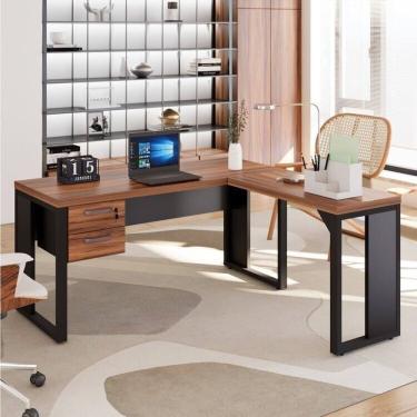 Imagem de Mesa para Escritório Diretor em L com Gaveteiro Suspenso Espresso Móveis Marrom/Preto