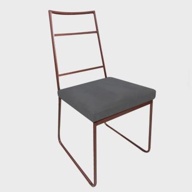 Imagem de Cadeira Sala de Jantar Escritório Office Stark Industrial Ferro Bronze Corino Cinza - Ahz Móveis