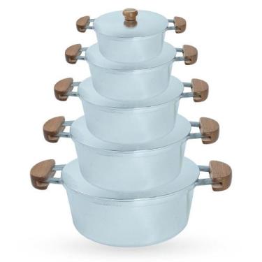 Imagem de Jogo de Panelas 5 Peças De Alumínio Fundido Com Alça De Madeira e Tamp