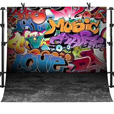 Imagem de PHMOJEN Pano de fundo para fotos de arte de grafite de rua, 3 x 3 m, extra grande, colorido, hip hop, hip-hop, vintage, cenários fotográficos para estúdio de vídeo caseiro e adereços para webcast,