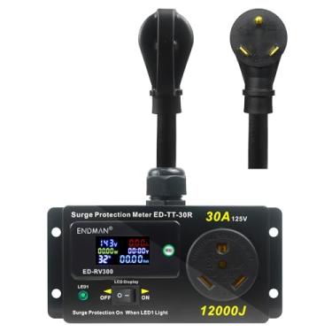 Imagem de ENDMAN Protetor Contra Surtos Rv De 30 A, Medidor De Energia Ca, 12000 Joules 125 V Tt-30P Para Tt-30R, Display Lcd Kwh, Monitor De Tensão Com Display Led, Cabo 10 Awg (30 A)