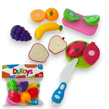 Imagem de Brinquedo Frutas Crec Feira Comidinha Gruda Desgruda 9 Peças - Dutoys