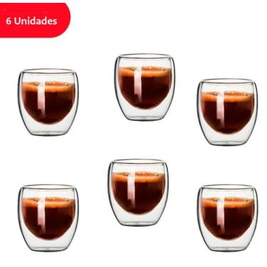 Imagem de Jogo Copos de Vidro Parede Dupla de 80ml 2/3/4/5/6 Unidades - JOCENTER