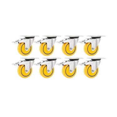 Imagem de Kit 8 un rodízio roda giratório freio pvc amarela 3" 76mm - VONDER