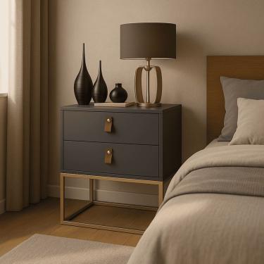 Imagem de Mesa De Cabeceira Unic 45 Cinza Base Metalica Dourada