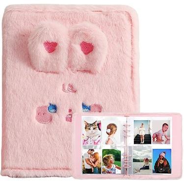 Imagem de SZHTSWU Álbum De Fotos Pelúcia A5 Com 6 Argolas E 20 Capas Internas 7,6 Cm Para Fotos, Folhas Soltas Capa Fichário Recarregável, Coelho Rosa