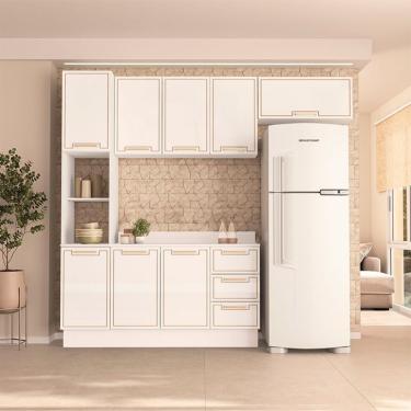 Imagem de Cozinha Completa com Tampo e Rodapé Amara 8 Portas 3 Gavetas Branca