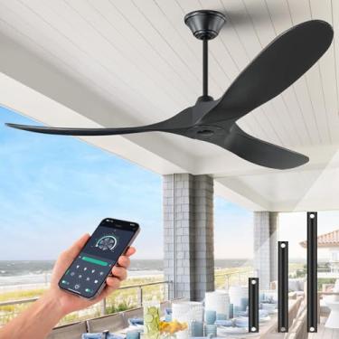 Imagem de XIZEHA Ventilador De Teto Sem Luz Com Aplicativo, 52" Controle Remoto, Ventiladores Externos Para Pátios, Varandas, Classificação Umidade, 3 Pás, Hélice Madeira, 6 Velocidades
