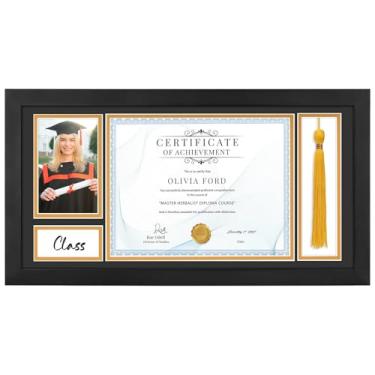 Imagem de TWING Diploma de 25 x 50 cm e porta-retratos para certificado de 21 x 27 cm, vidro real, tapete duplo preto sobre dourado