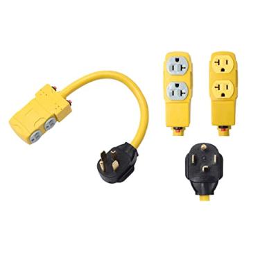 Imagem de ONETAK Nema 14-30P Para 4 Portas De Saída 5-15R 5-20R 1,5 Pés 10 Awg Com Protetor Corrente 120/240V 30 A Plugue Macho 120V 20 3 Fêmeas Tomada Rv Gerador Cabo Adaptador