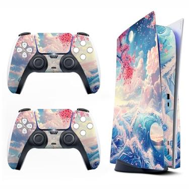 Imagem de Capa adesiva para PS5 - Flor de cerejeira, compatível com edição de disco e edição digital (não versão fina) - 2 capas de controle e capa de console - sem bolhas, proteção total, impermeável,