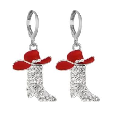 Imagem de coadipress Brincos de argola de botas ocidentais com strass para mulheres, boho, vaqueira, caubói, country, concerto, festa, chapéu, esmaltado, bota, pendurado, brincos, joias, acessórios, presente