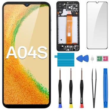 Imagem de BESJMYT Substituição de tela para Samsung Galaxy A04s Display LCD Touch Digitalizador, montagem completa com botão lateral da moldura, alto-falante, vibração, motor de vidro, reparo de vidro, kit de
