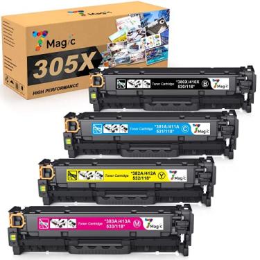 Imagem de 7Magic Cartucho de toner de substituição remanufaturado para impressora HP 305A 305X CE410X CE410A para HP Pro 400 Color MFP M451nw M451dn M451dw M475dw M475dn Pro 300 MFP M375nw M351A (pacote com 4)